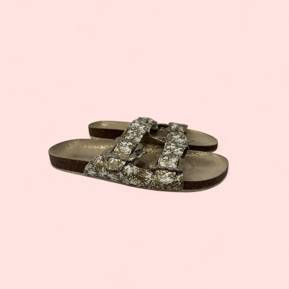 Michael Kors Sandals Youth 3 Double Buckle Strap Slide White Gold Flats Slip On